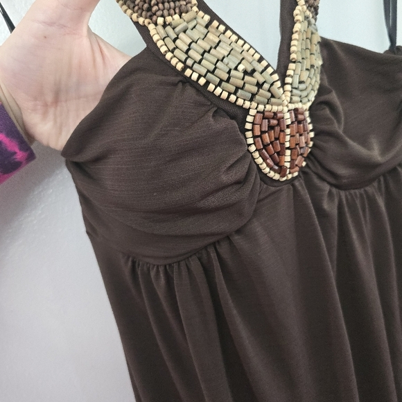 Iz Byer Y2K Dress Size Small Boho Beaded Embellished Halter Fairycore Festival - Picture 4 of 9